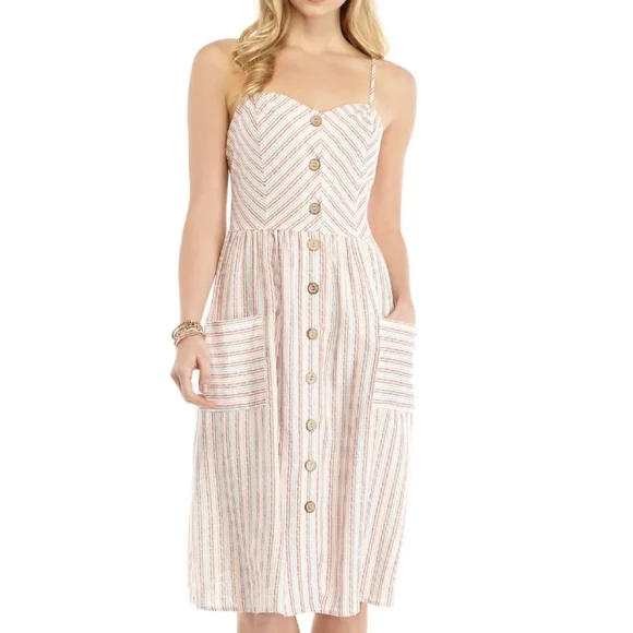 Dresses | Nwt Spaghetti Strap Linen Button Front Midi Dress | Poshmark